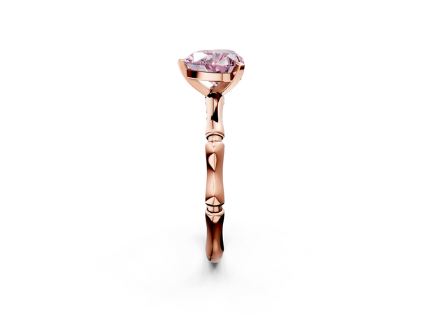 Rose gold Fancy Pink Heart  Solitaire Diamond Ring with Bamboo Band and Four-Prong Setting