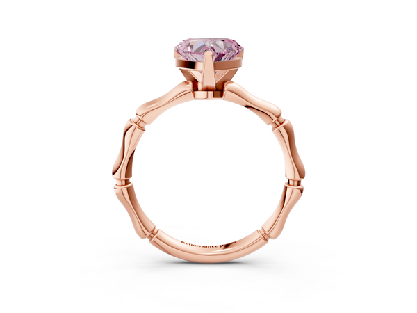 Rose gold Fancy Pink Heart  Solitaire Diamond Ring with Bamboo Band and Four-Prong Setting