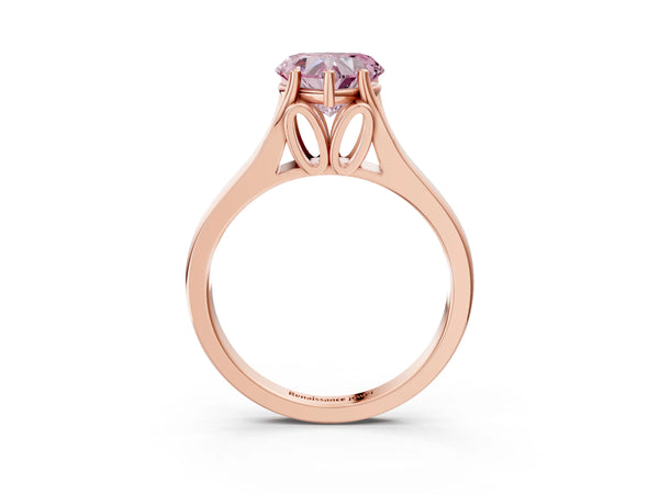 Rose Gold Heart-Shaped Cathedral Solitaire Engagement Ring Setting for Fancy Pink Center with Split Shoulders