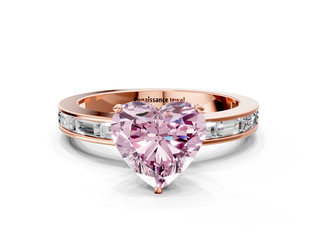 Rose gold Fancy Pink Heart  Solitaire Diamond Ring with Channel-Set Baguette Band and Four-Prong Setting_49
