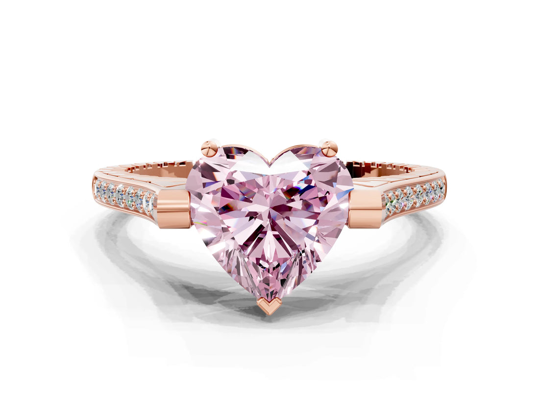 Rose gold Fancy Pink Heart  Solitaire Diamond Ring with Channel Set Band and Bezel Prong Setting_59