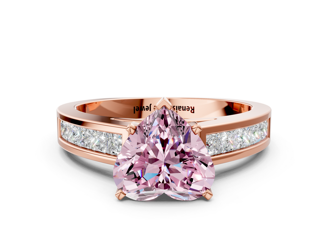 Rose gold Fancy Pink Heart  Solitaire Diamond Ring with Channel-Set Band and Four-Prong Setting_3
