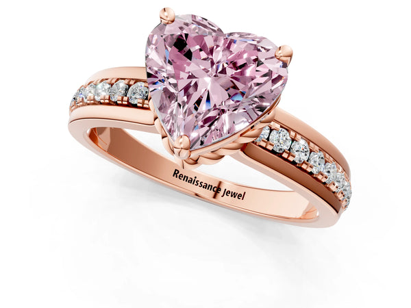 Rose gold Fancy Pink Heart  Solitaire Diamond Ring with Channel Set Band and Six-Prong Setting