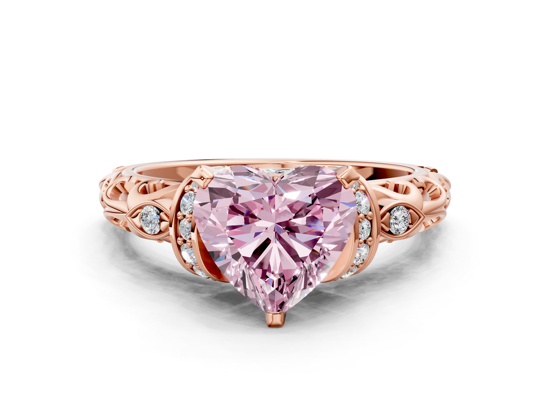 Rose gold Fancy Pink Heart  Solitaire Diamond Ring with Filigree Band and Four-Prong Setting_42