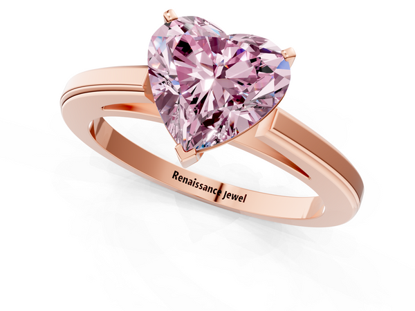 Rose gold Fancy Pink Heart  Solitaire Diamond Ring with Four-Prong Setting and Classic Band