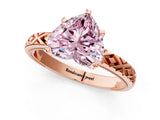 Rose gold Fancy Pink Heart  Solitaire Diamond Ring with Milgrain and Black Enamel X Pattern Band_155