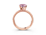 Rose gold Fancy Pink Heart  Solitaire Diamond Ring with Milgrain and Black Enamel X Pattern Band_157