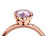 Rose gold Fancy Pink Heart  Solitaire Diamond Ring with Milgrain and Black Enamel X Pattern Band_158