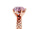 Rose gold Fancy Pink Heart  Solitaire Diamond Ring with Milgrain and Black Enamel X Pattern Band_159