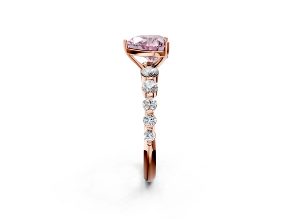 Rose gold Fancy Pink Heart Cut Solitaire Diamond Ring with Pave Band and Four-Prong Setting