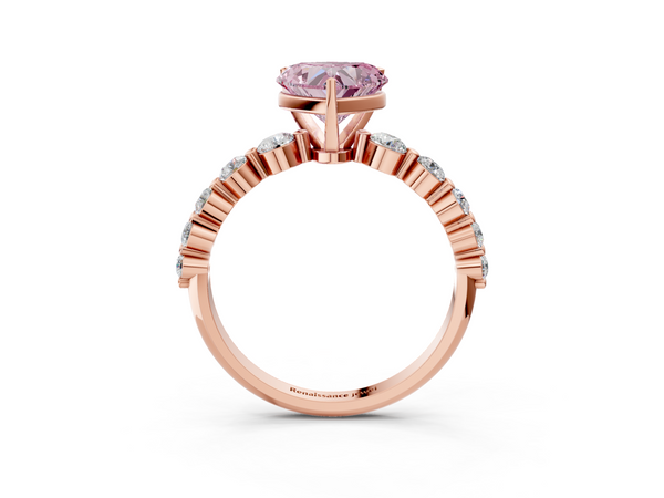 Rose gold Fancy Pink Heart Cut Solitaire Diamond Ring with Pave Band and Four-Prong Setting