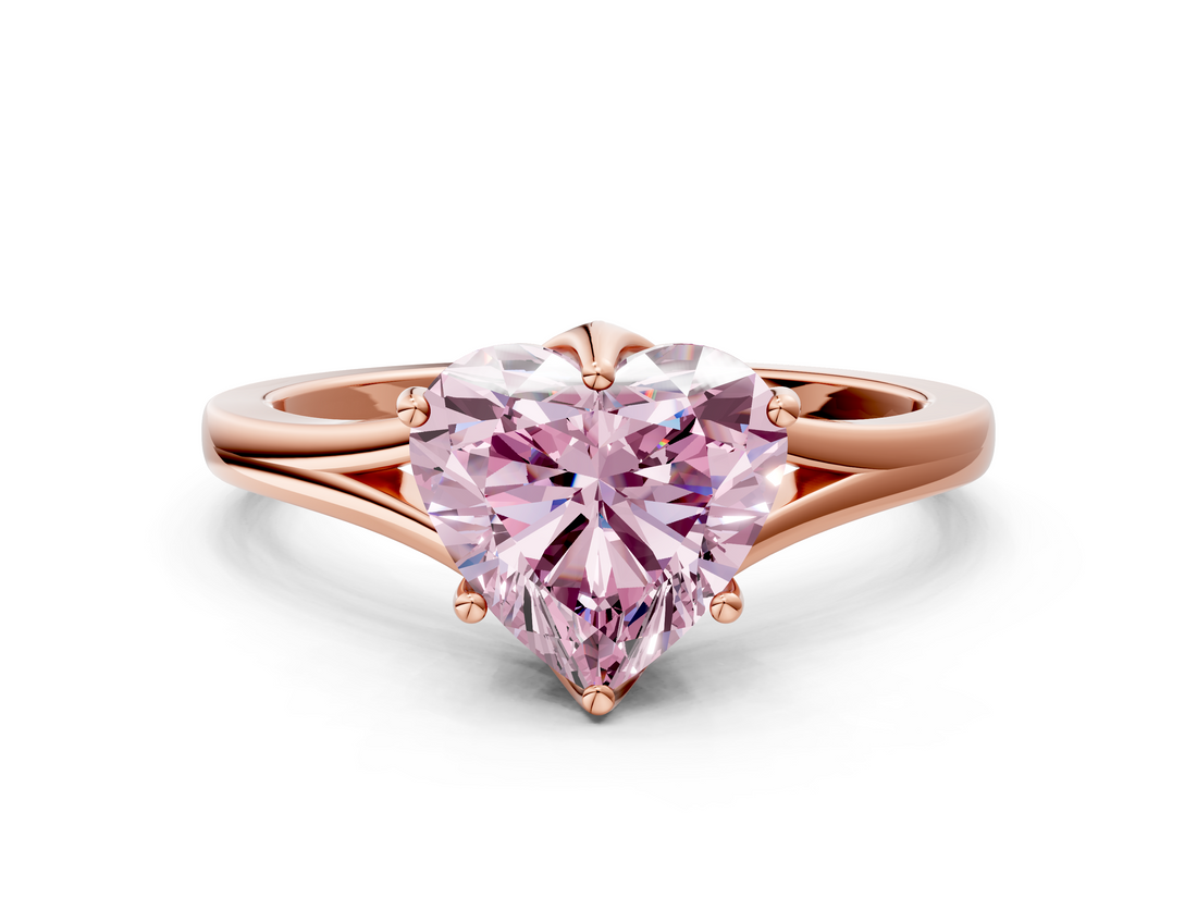 Rose gold Fancy Pink Heart  Solitaire Diamond Ring with Six-Prong Setting and Tapered Band_17