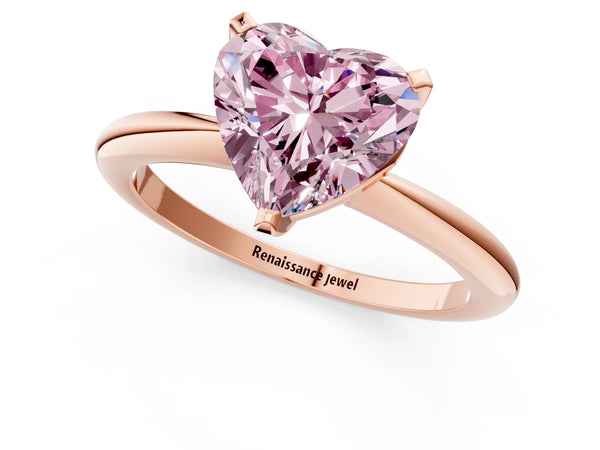 Rose gold Fancy Pink Heart Cut Diamond Solitaire Ring with Six-Prong Setting and Classic Band