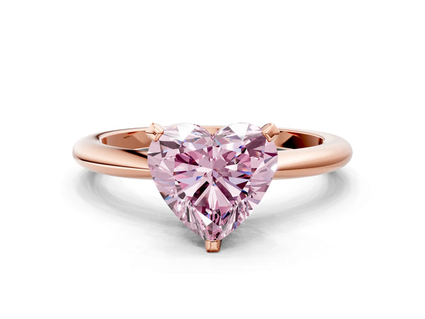 Rose gold Fancy Pink Heart Cut Diamond Solitaire Ring with Six-Prong Setting and Classic Band