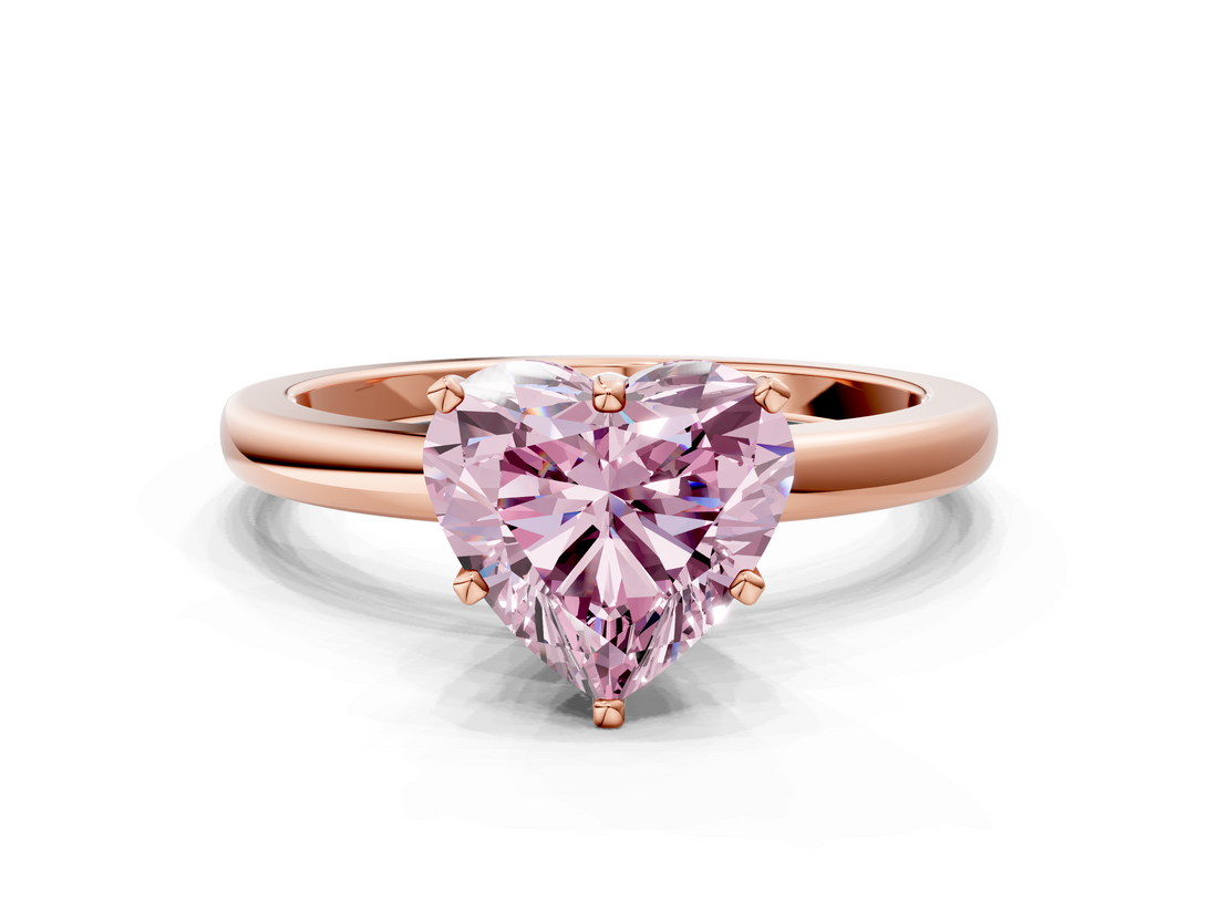 Rose gold Fancy Pink Heart  Solitaire Diamond Ring with Six-Prong Setting on a Classic Band_3