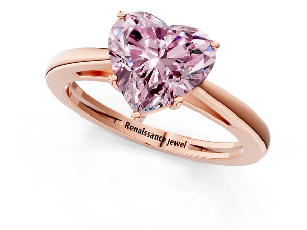 Rose gold Fancy Pink Heart  Solitaire Diamond Ring with Split Shank and Four-Prong Setting