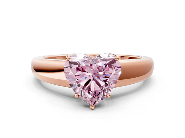Rose gold Fancy Pink Heart  Solitaire Diamond Ring with Tapered Band and Four-Prong Setting
