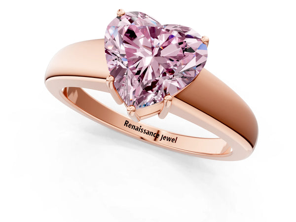 Rose gold Fancy Pink Heart  Solitaire Diamond Ring with Tapered Band and Four-Prong Setting