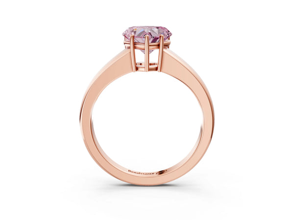 Rose gold Fancy Pink Heart  Solitaire Diamond Ring with Tapered Band and Four-Prong Setting