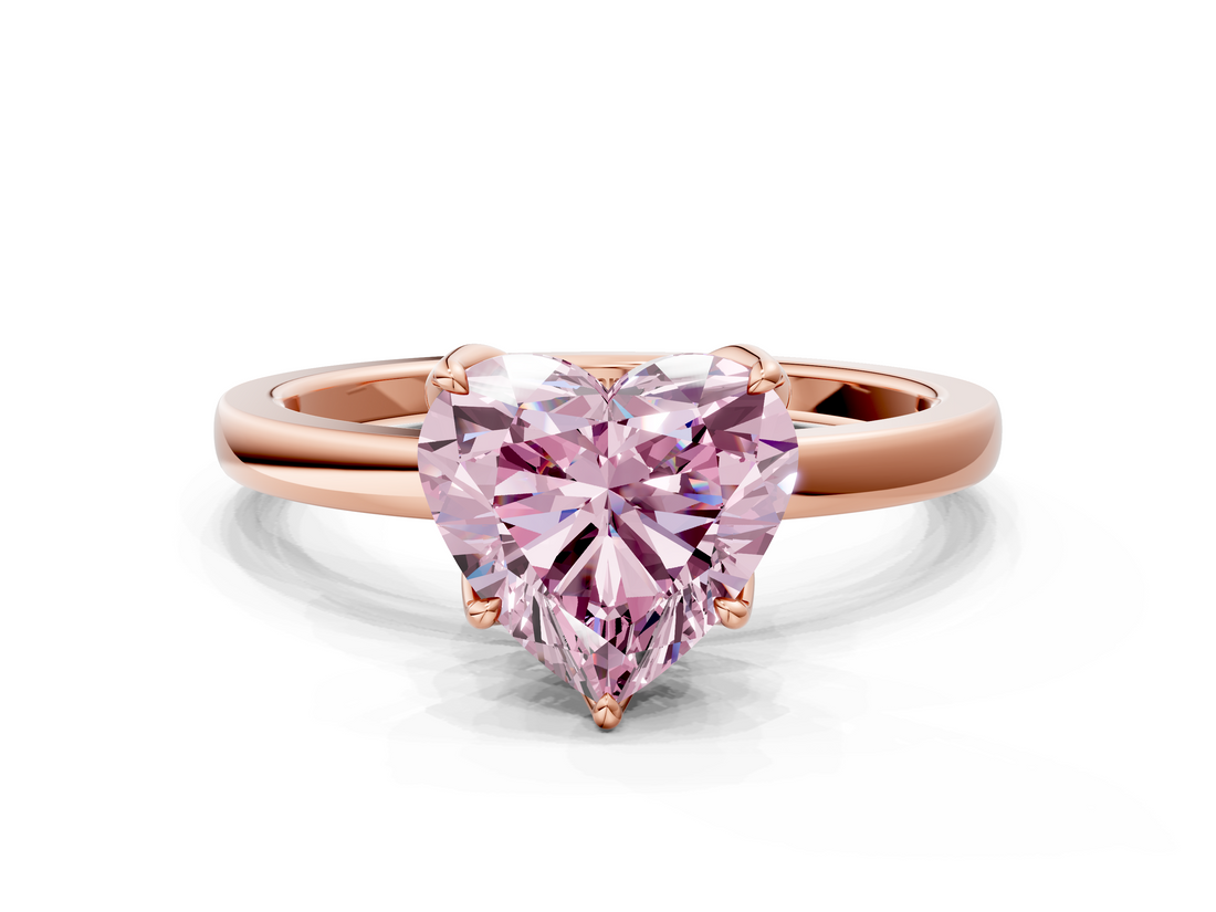 Rose gold Fancy Pink Heart  Solitaire Diamond Ring with Thin Band and Four-Prong Setting_3
