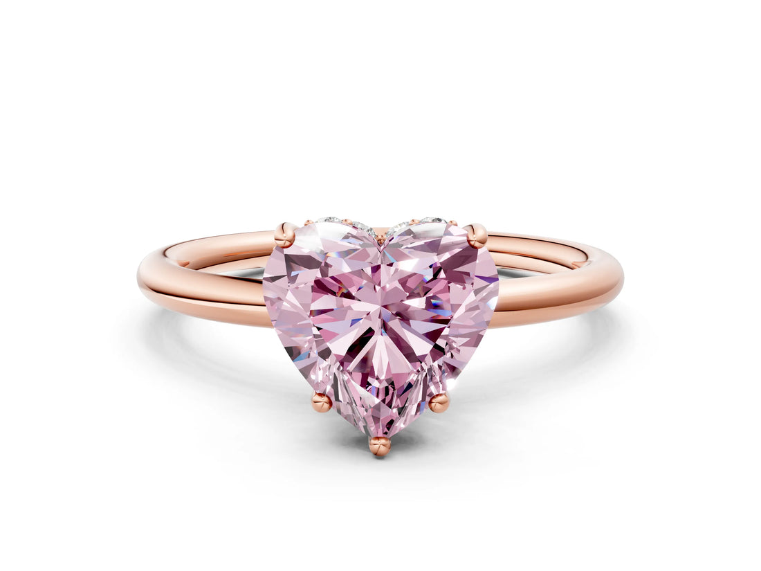 Rose gold Fancy Pink Heart  Solitaire Diamond Ring with a Classic Band and Four-Prong Setting