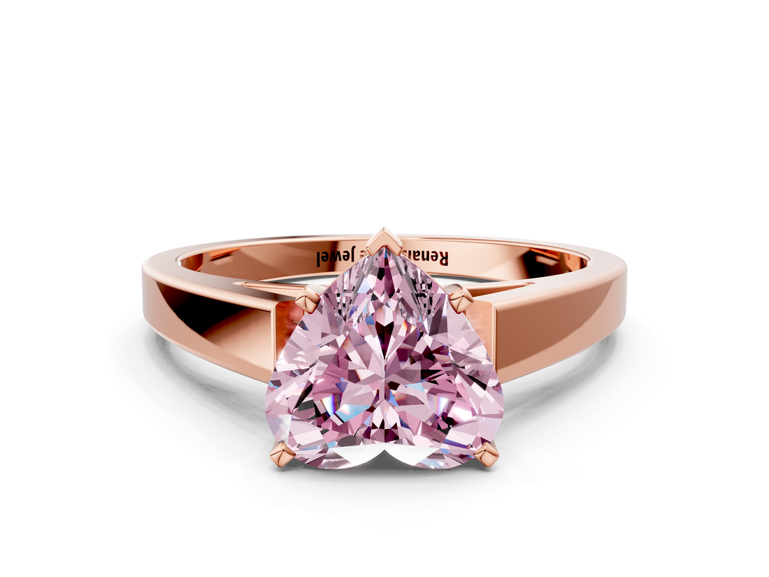 Rose gold Fancy Pink Heart  Solitaire Engagement Ring with Four-Prong Setting and Tapered Band_3