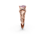 Rose gold Fancy Pink Heart  Solitaire Filigree Engagement Ring with Halo and Prong Setting_70