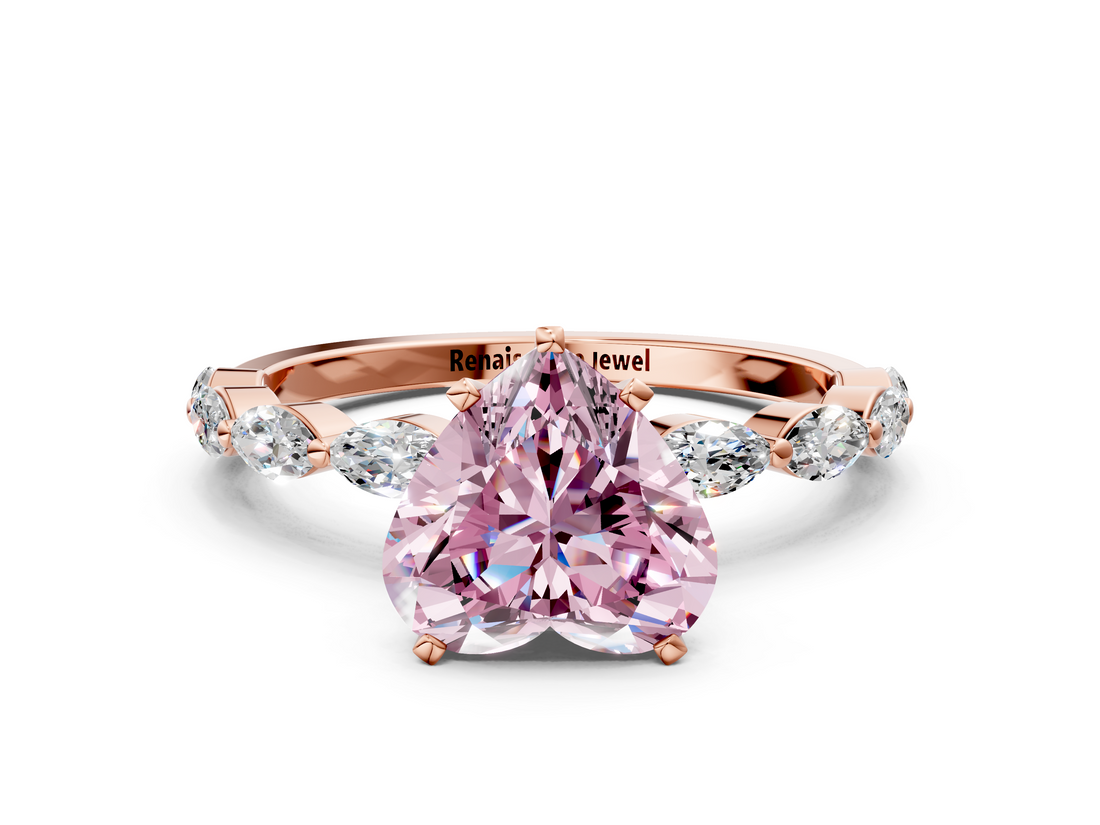 Rose gold Fancy Pink Heart  Solitaire Marquise Side Stone Prong Setting Ring_44