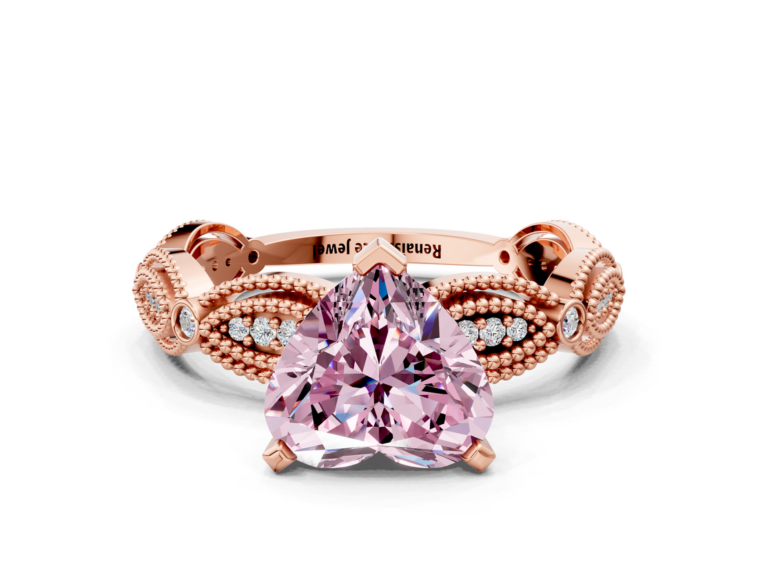Rose gold Fancy Pink Heart  Solitaire Milgrain Diamond Engagement Ring with Bezel and Marquise Band_130