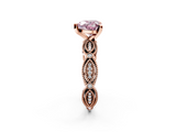 Rose gold Fancy Pink Heart  Solitaire Milgrain Diamond Engagement Ring with Bezel and Marquise Band_132