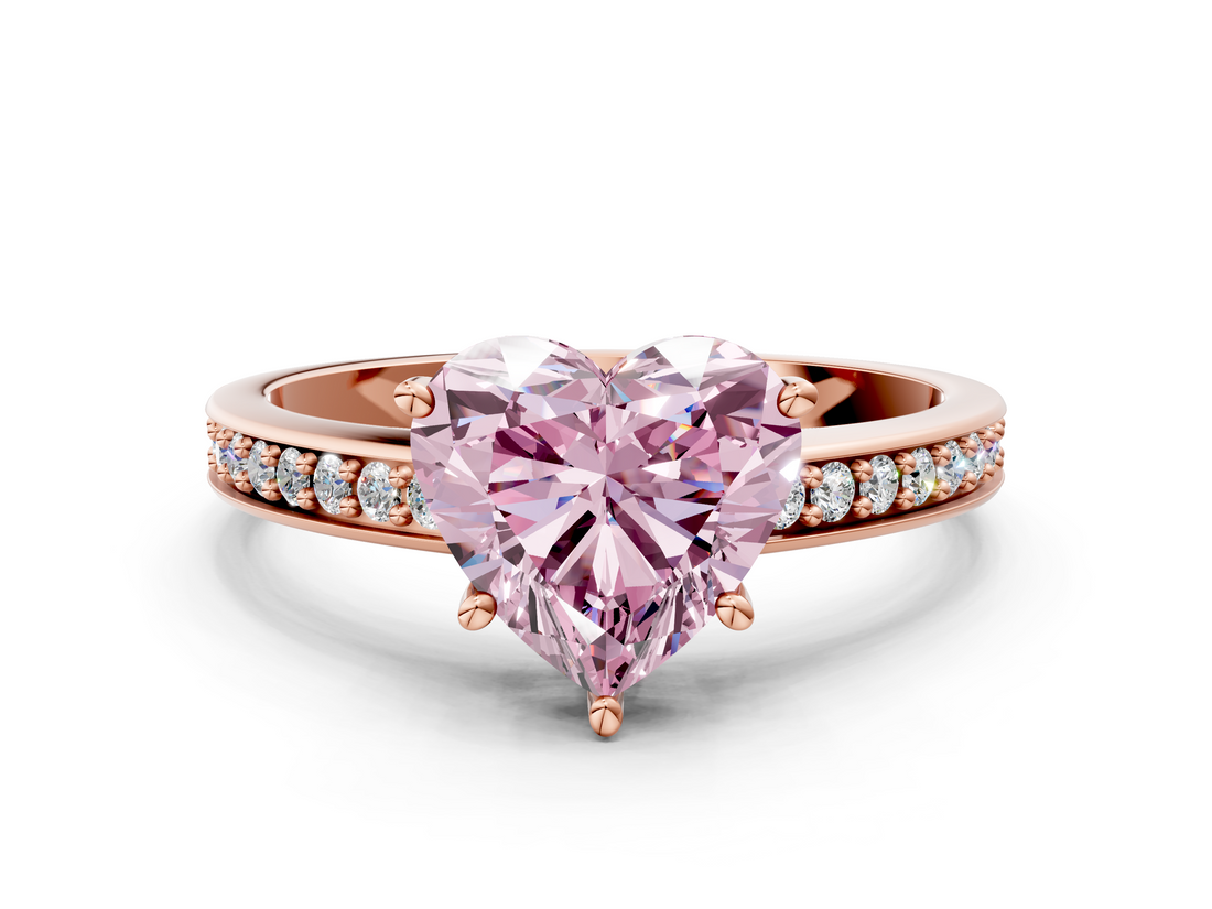 Rose gold Fancy Pink Heart  Solitaire Pavé Band Prong Setting Ring_20