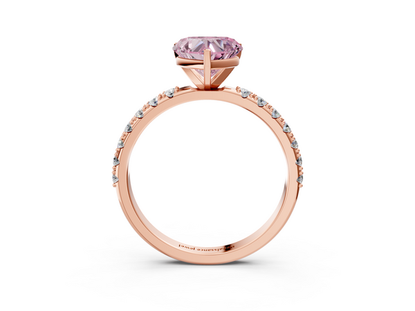 Rose gold Fancy Pink Heart Cut Diamond Solitaire Pavé Band with Four-Prong Setting