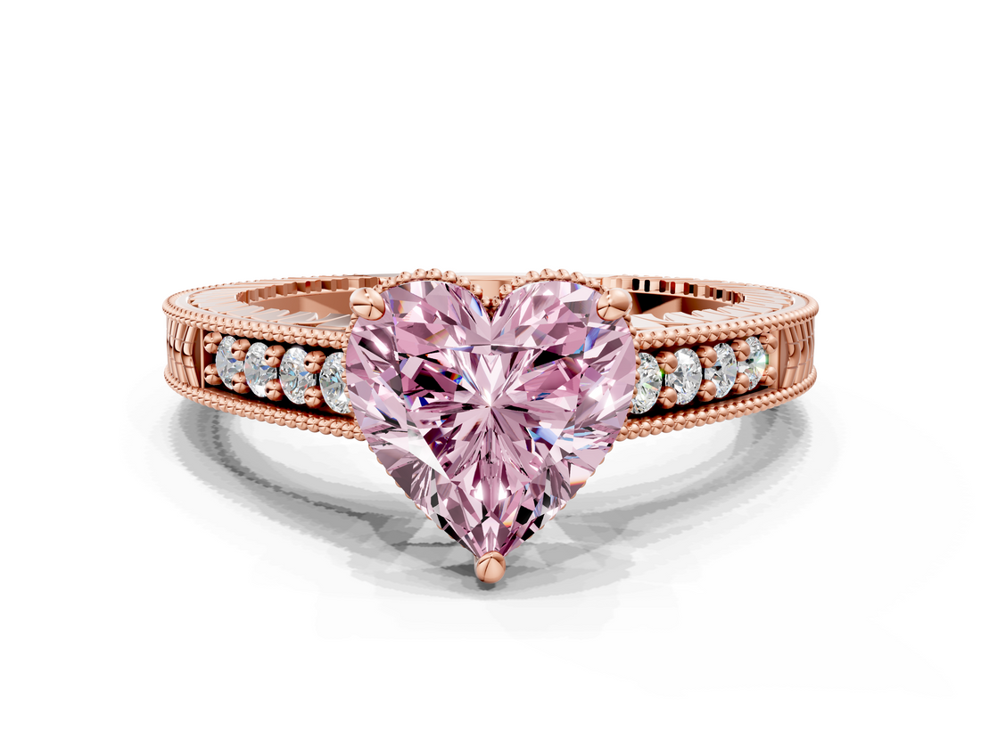 Rose gold Fancy Pink Heart  Solitaire Pavé Diamond Milgrain Engagement Ring with Four-Prong Setting_3