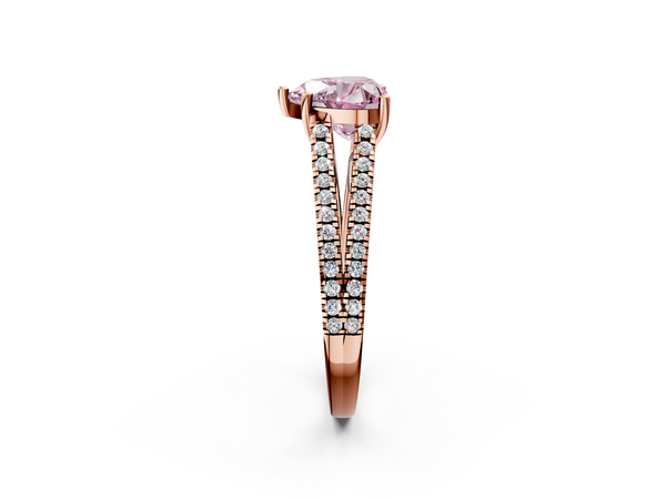 Rose Gold Heart-Shaped Split Shank Solitaire Engagement Ring Setting for Fancy Pink Center with Double Pave Strands