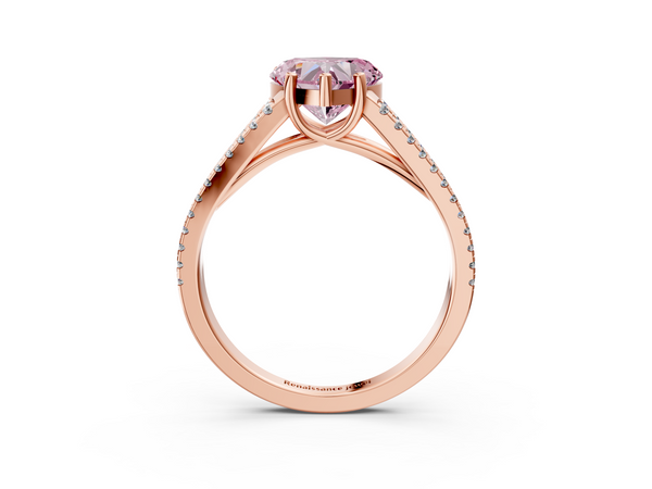 Rose Gold Heart-Shaped Split Shank Solitaire Engagement Ring Setting for Fancy Pink Center with Double Pave Strands