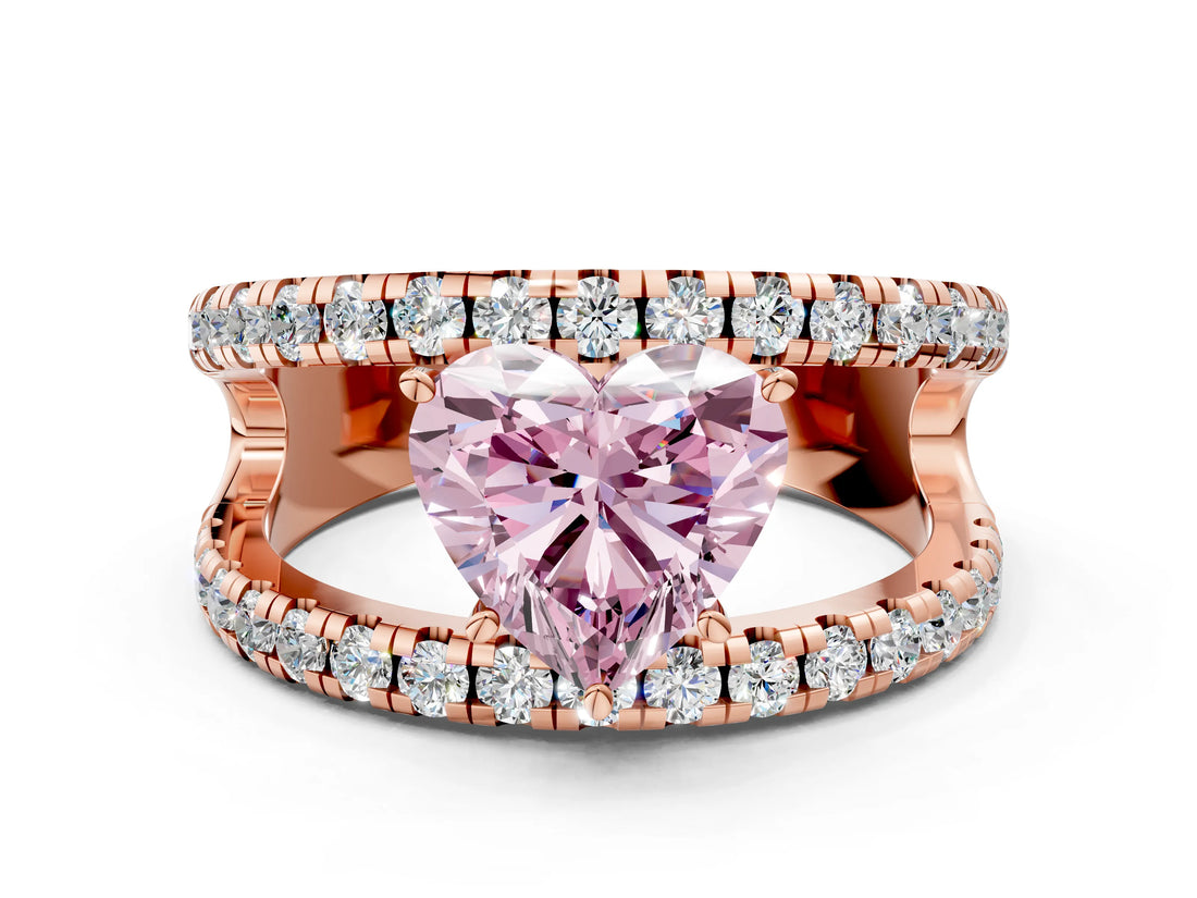 Rose gold Fancy Pink Heart  Solitaire Split Shank Pave Diamond Ring_49