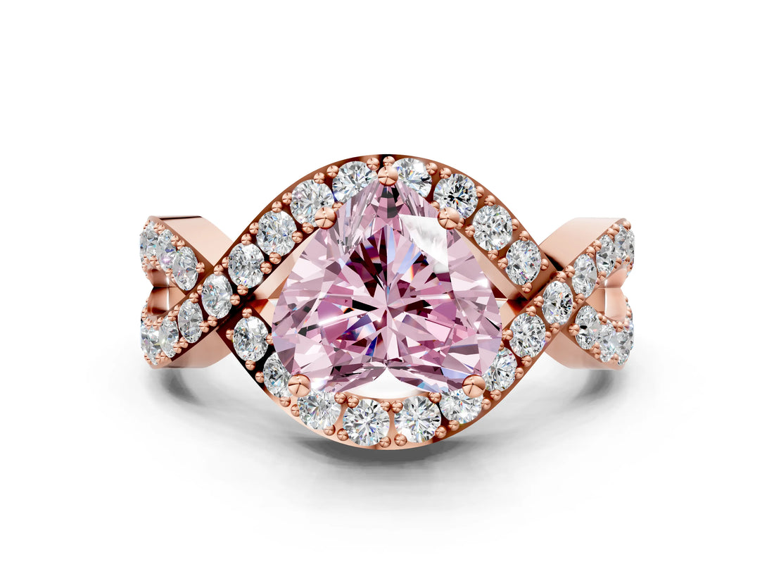 Rose gold Fancy Pink Heart  Solitaire Twist Band Pavé Diamond Engagement Ring_36