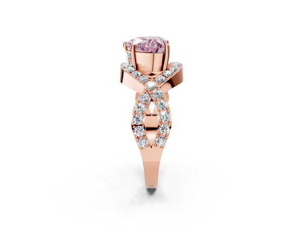 Rose Gold Heart-Shaped Infinity Twist Pave Engagement Ring Setting for Fancy Pink Center