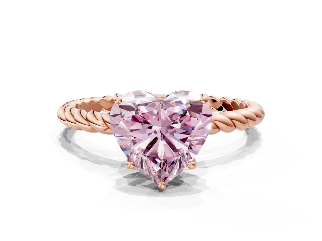 Rose gold Fancy Pink Heart  Solitaire Twist Band Ring with Four-Prong Setting_67