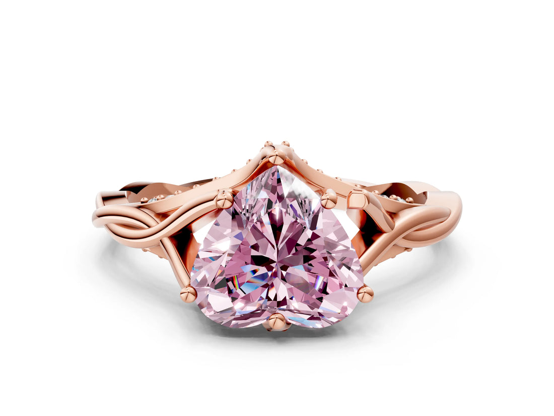 Rose gold Fancy Pink Heart  Solitaire Twist Band Six-Prong Setting 1