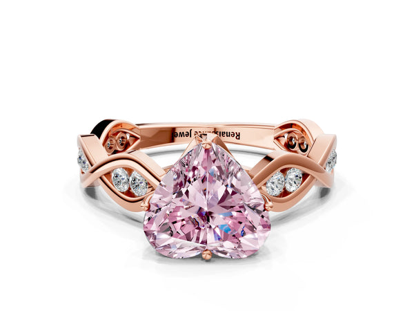 Rose gold Fancy Pink Heart  Solitaire Twist Band with Leaf Prong Setting