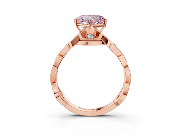 Rose gold Fancy Pink Heart  Solitaire Twist Band with Leaf Prong Setting