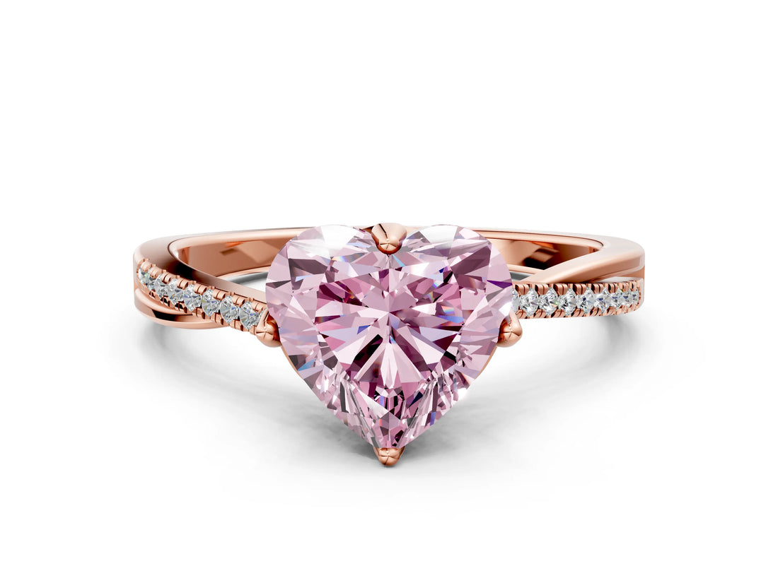 Rose gold Fancy Pink Heart  Solitaire Twist Band with Pavé Diamonds and Four-Prong Setting_53