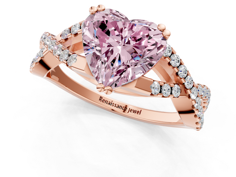 Rose gold Fancy Pink Heart  Solitaire Twist Band with Pavé Setting and Four-Prong Setting_52