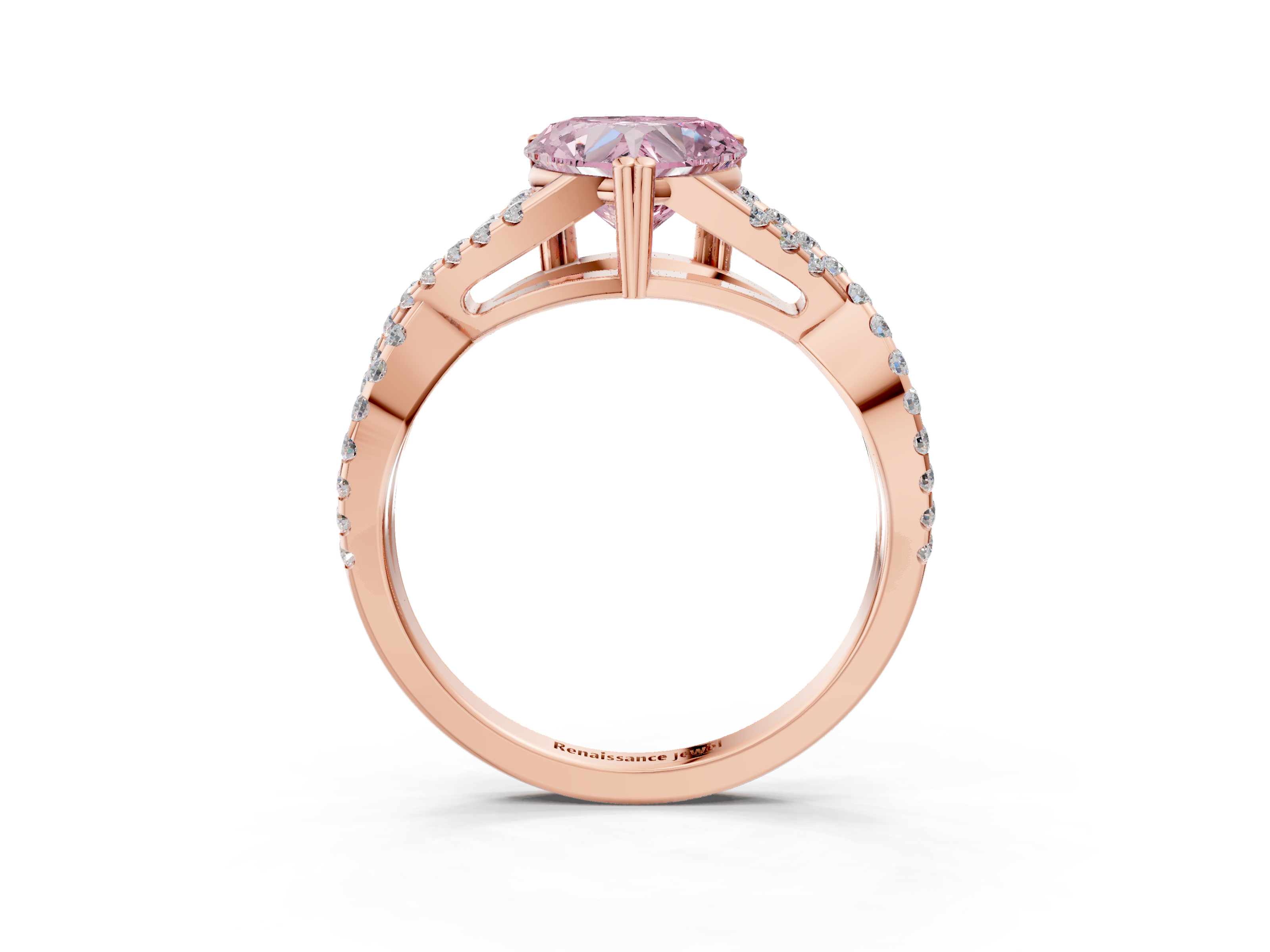 Rose gold Fancy Pink Heart  Solitaire Twist Band with Pavé Setting and Four-Prong Setting_54