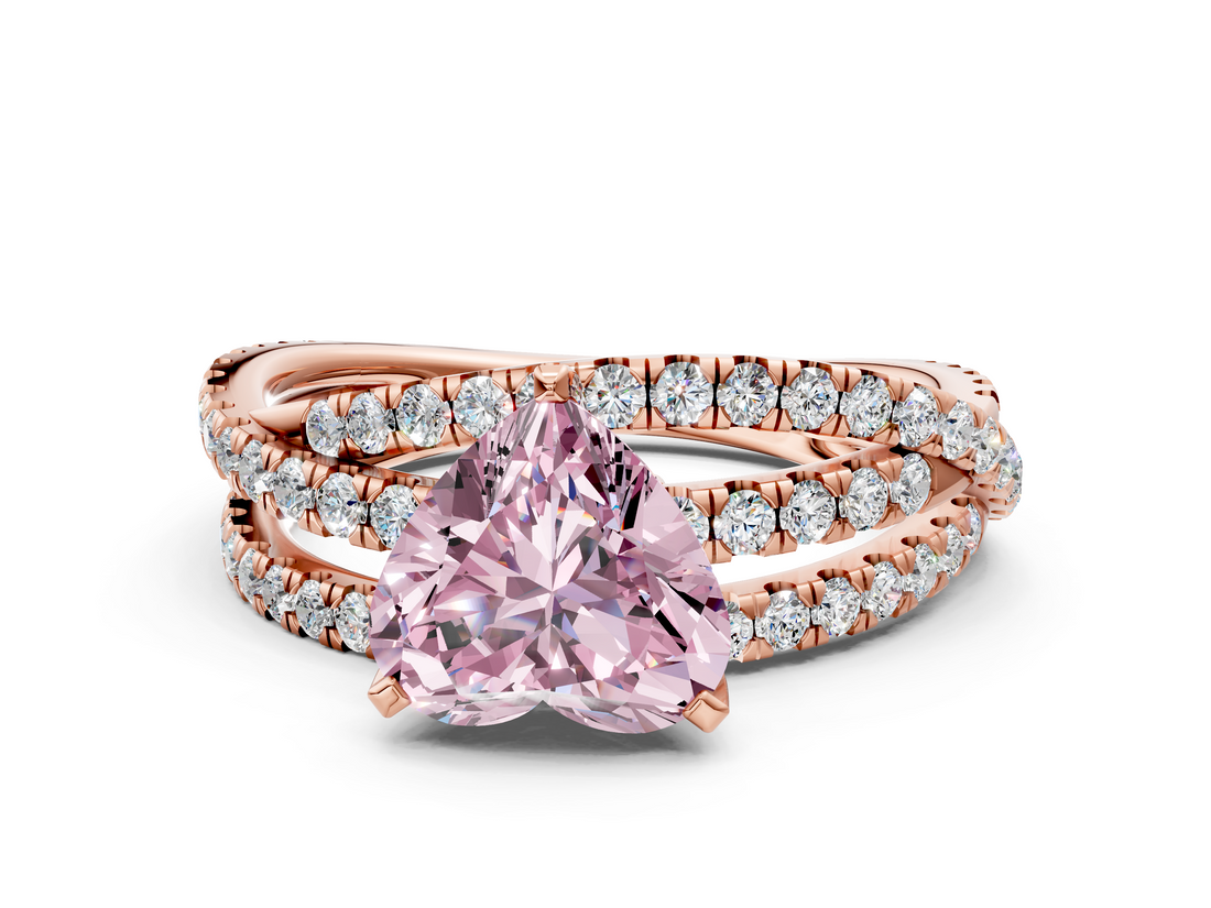Rose gold Fancy Pink Heart  Solitaire Twist Band with Pavé Setting and Four-Prong Setting_78