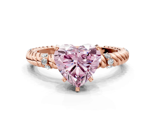 Rose gold Fancy Pink Heart  Solitaire Twisted Band Prong Set Engagement Ring