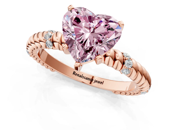 Rose gold Fancy Pink Heart  Solitaire Twisted Band Prong Set Engagement Ring