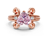 Rose gold Fancy Pink Heart  Solitaire Twisted Band Scroll Prong Ring_3