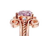 Rose gold Fancy Pink Heart  Solitaire Twisted Band Scroll Prong Ring_8